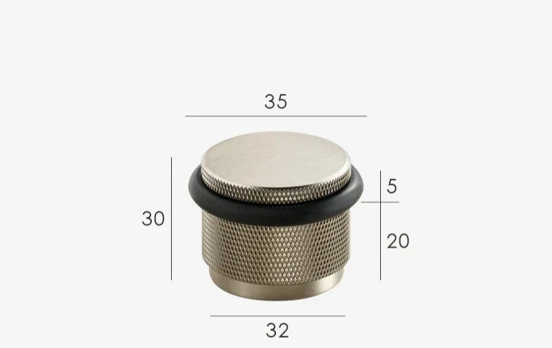 Butoir de porte chromé sur fond blanc, vue de côté