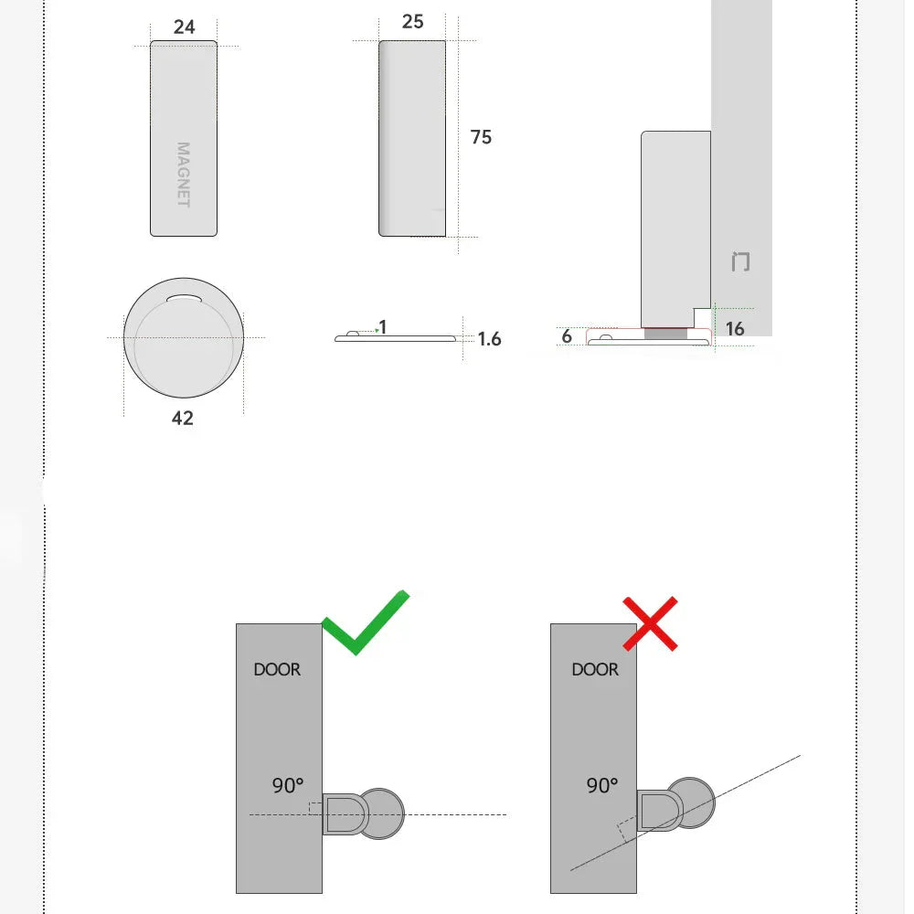 Butoir de porte magnétique blanc sur fond uni