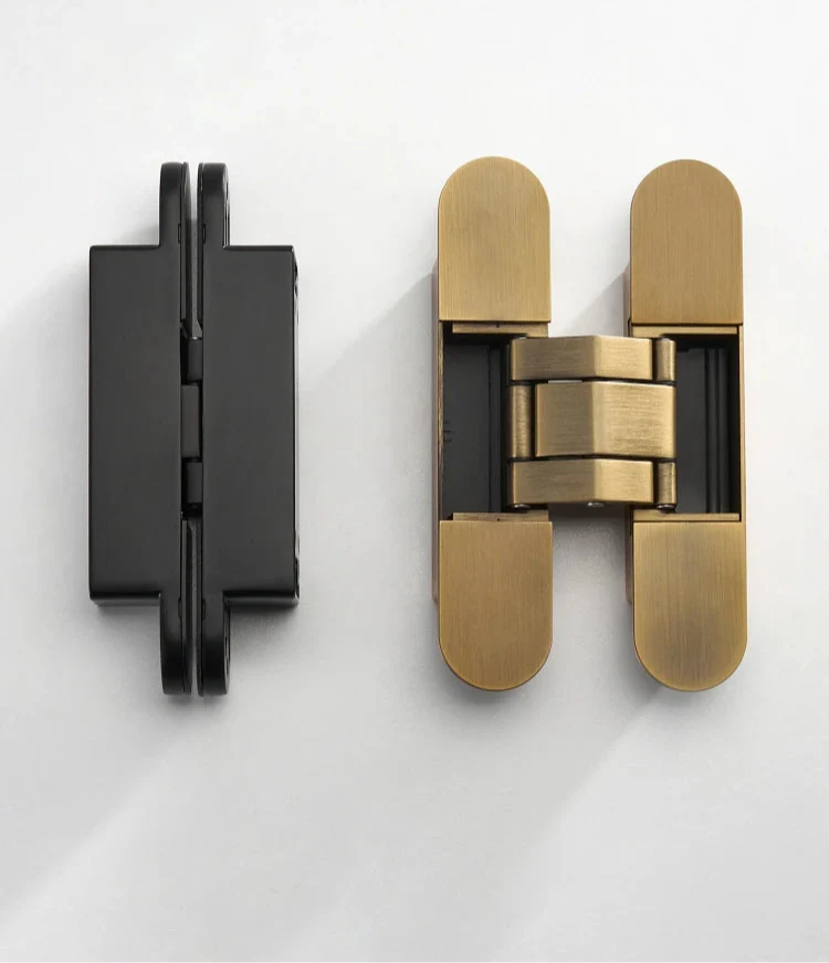 Vue rapprochée d'une charnière 3D en or brossé