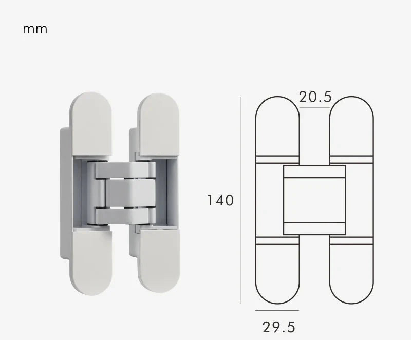 Charnière 3D blanche, design discret pour porte intérieure