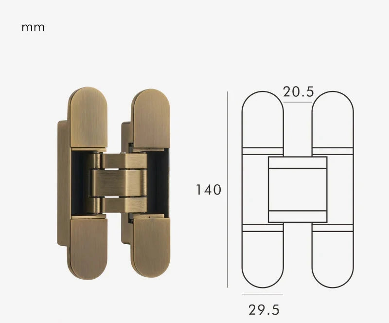 Charnière invisible 3D en bronze pour porte intérieure