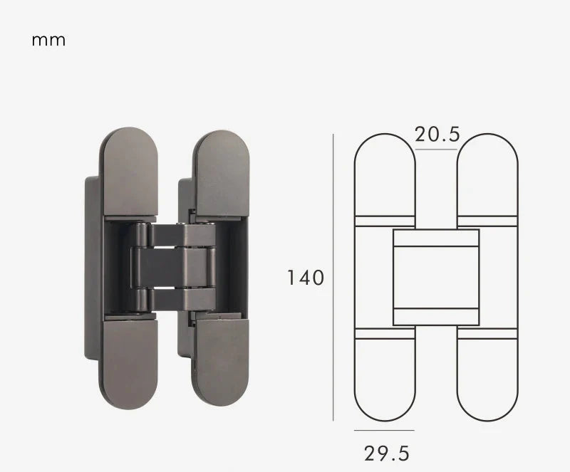 Charnière 3D gris anthracite, finition moderne pour porte