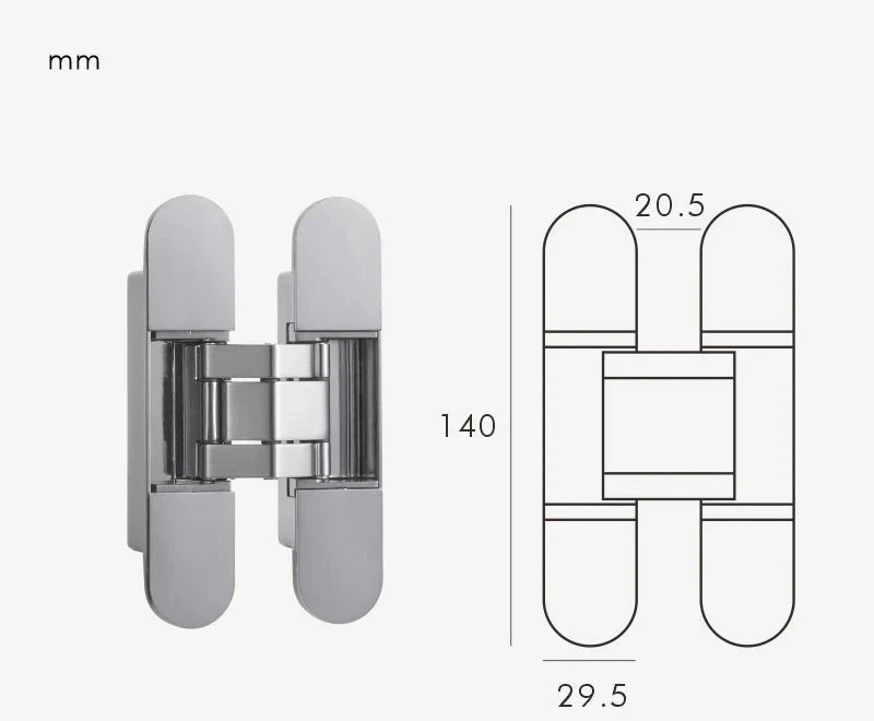 Charnière invisible 3D en gris inox, style contemporain