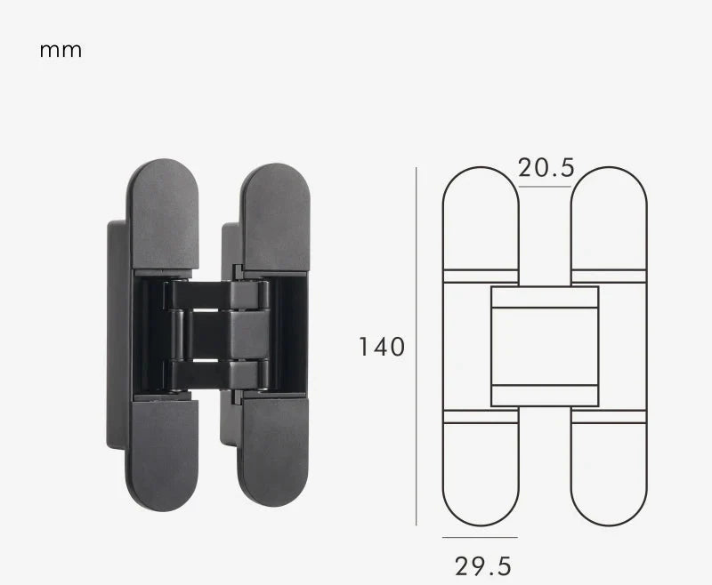 Charnière 3D noire, élégance et discrétion pour porte intérieure