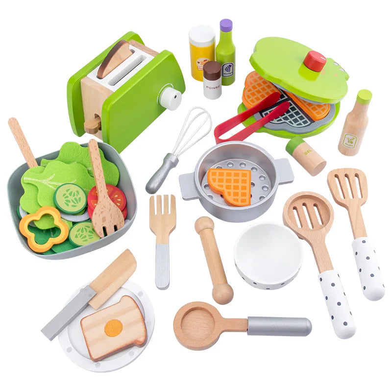 Ensemble d'ustensiles de cuisine en bois et plastique pour enfants
