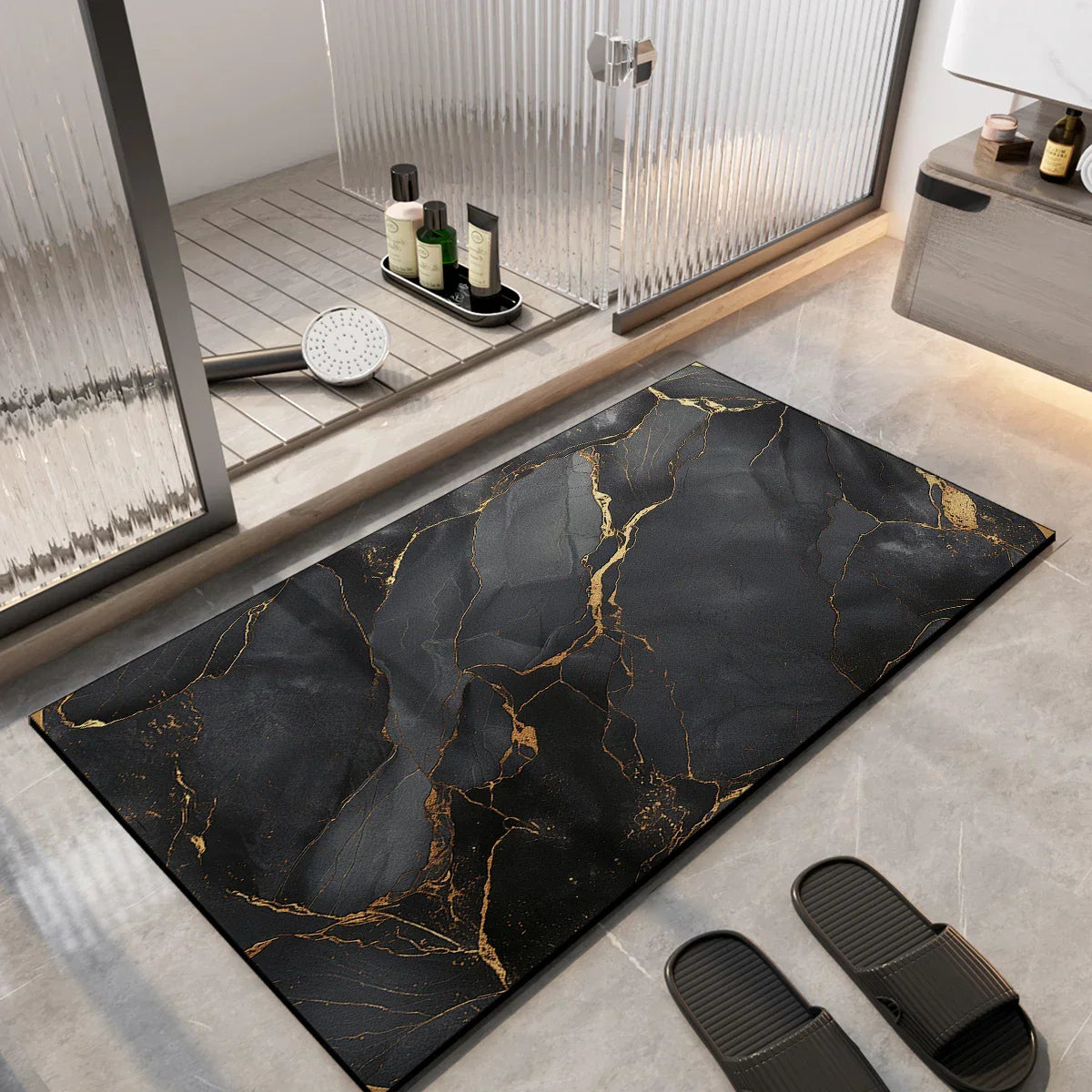 Tapis de bain absorbant sur sol de salle de bain