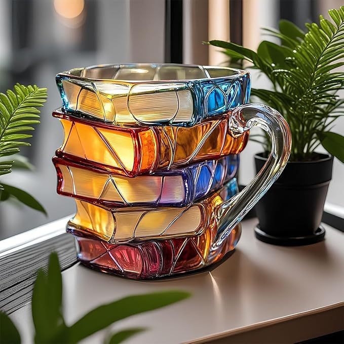 Tasse en forme de livre avec détails peints à la main