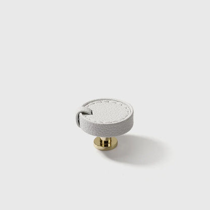 Bouton de meuble rond en cuir blanc, aspect épuré