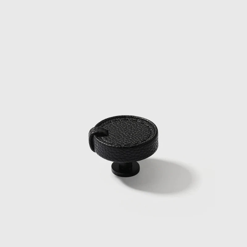 Bouton de meuble rond en cuir noir, style moderne