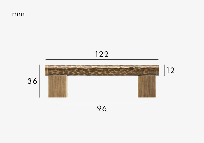 Poignée en laiton bronze martelé, vue de dessus