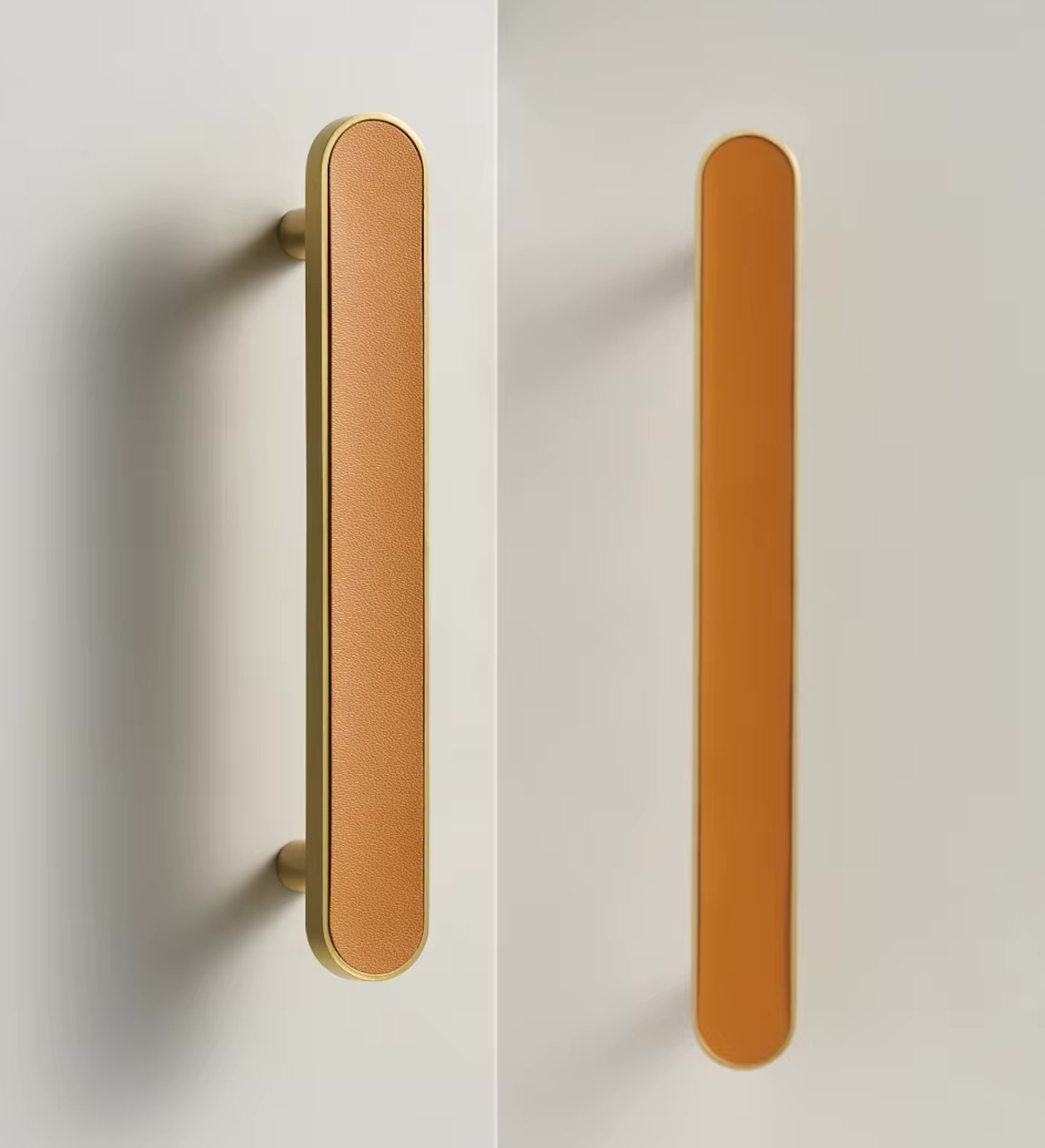 Gros plan sur la texture du cuir orange foncé et laiton