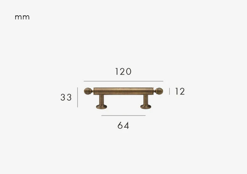 Vue latérale d'une poignée de meuble en bronze antique