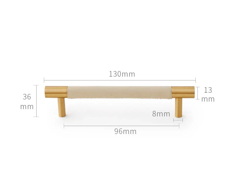 Poignée de meuble en cuir beige, finition or brossé