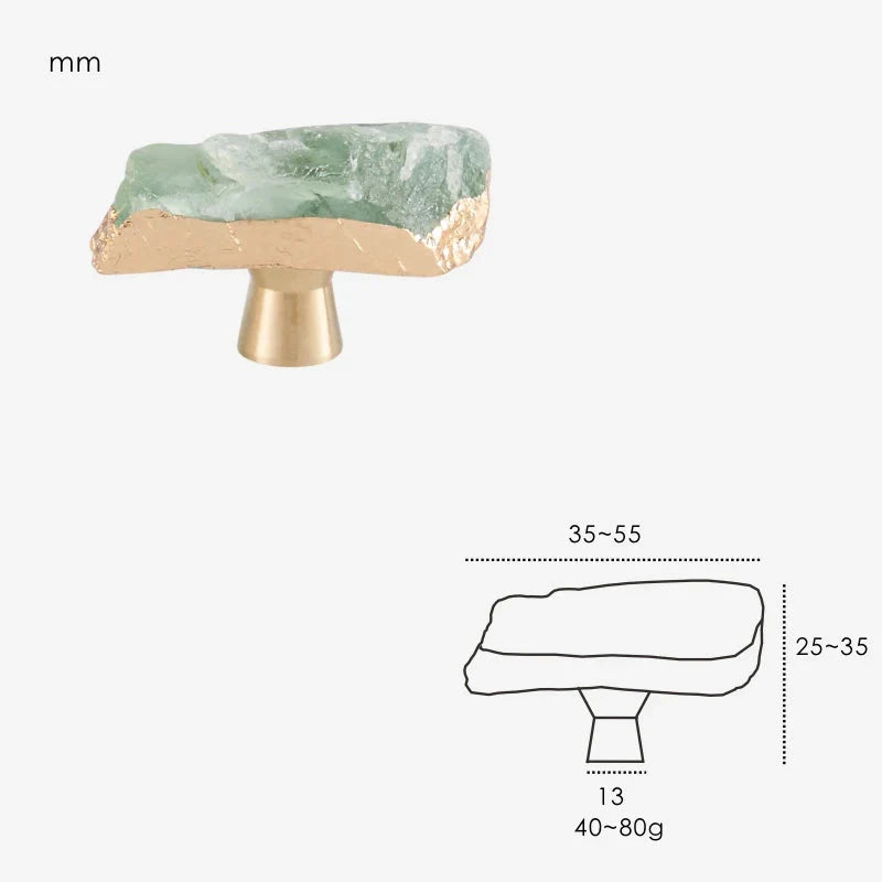 Poignée de meuble en laiton avec pierre verte d'eau