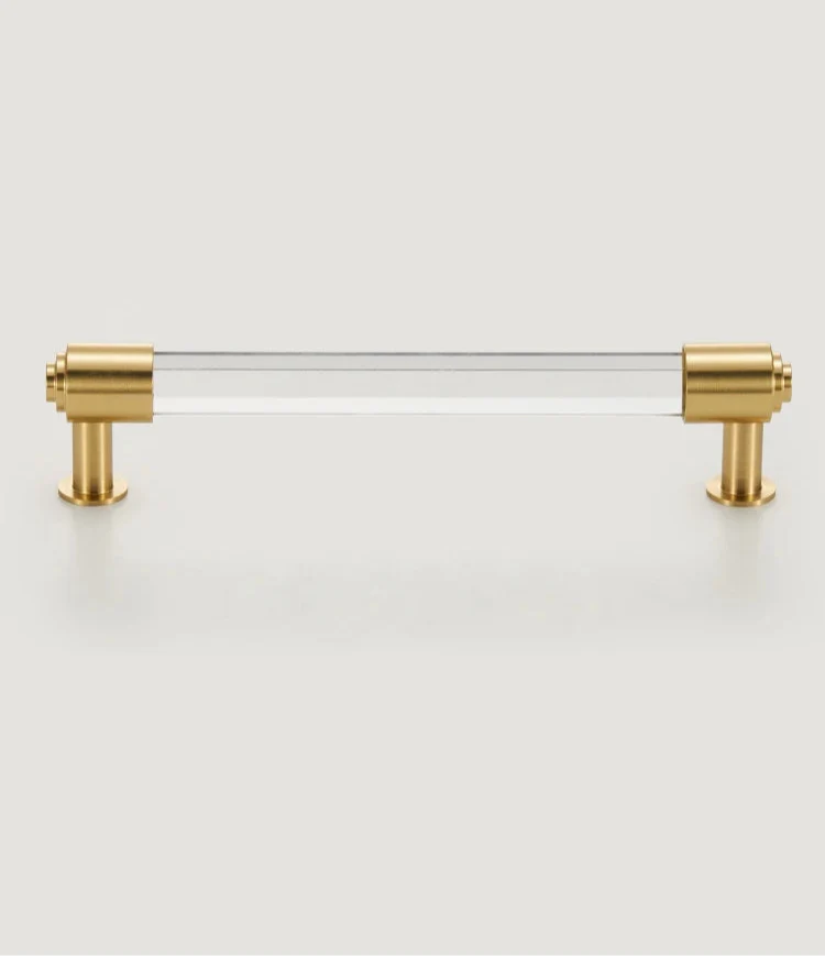 Poignée de meuble moderne en laiton et verre transparent