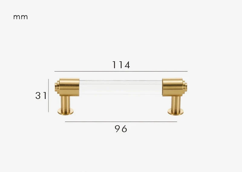 Poignée élégante pour tiroirs, finition or et verre