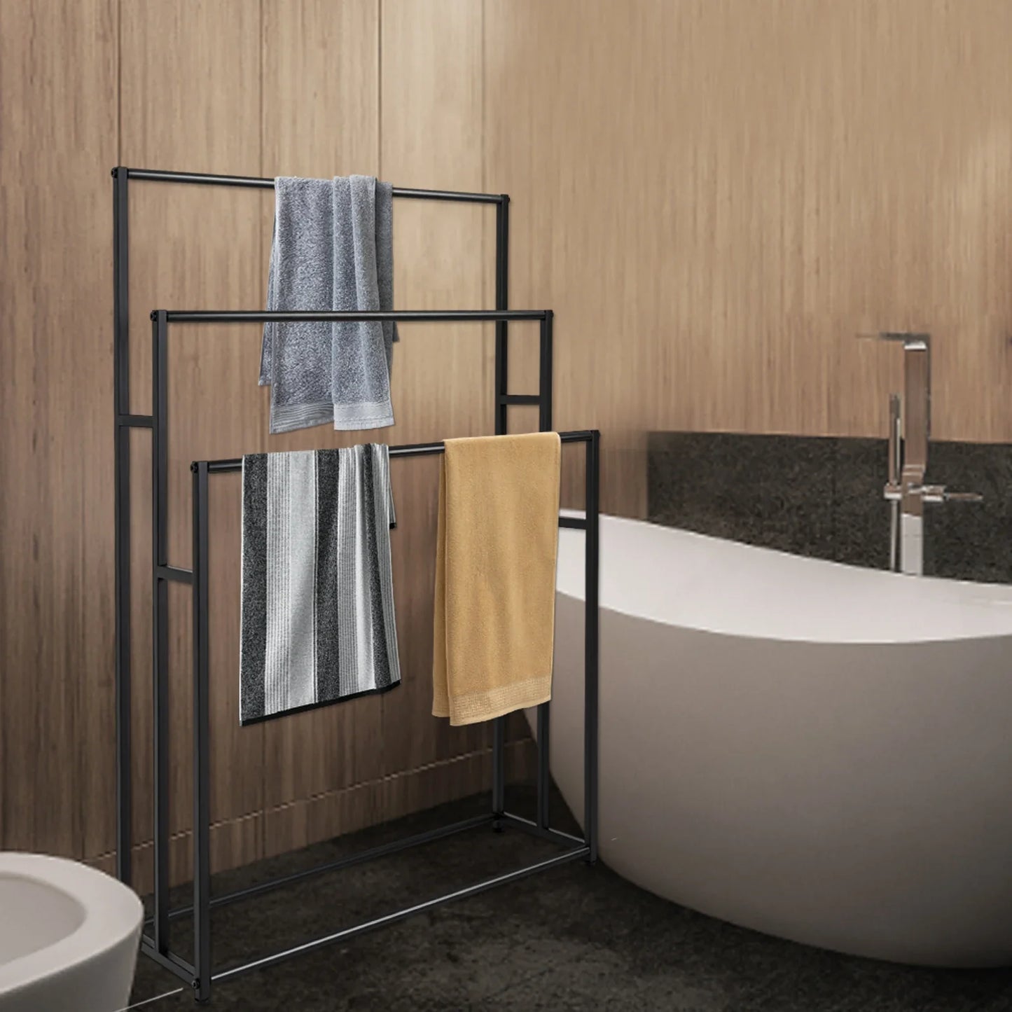 Porte-serviettes noir fixé au mur, design contemporain