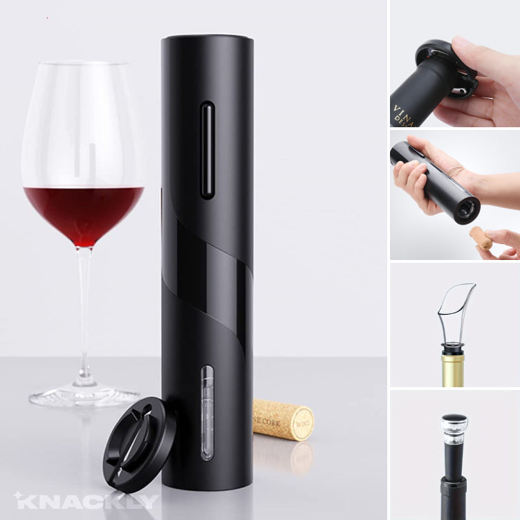 Vue de côté du tire-bouchon avec accessoires inclus