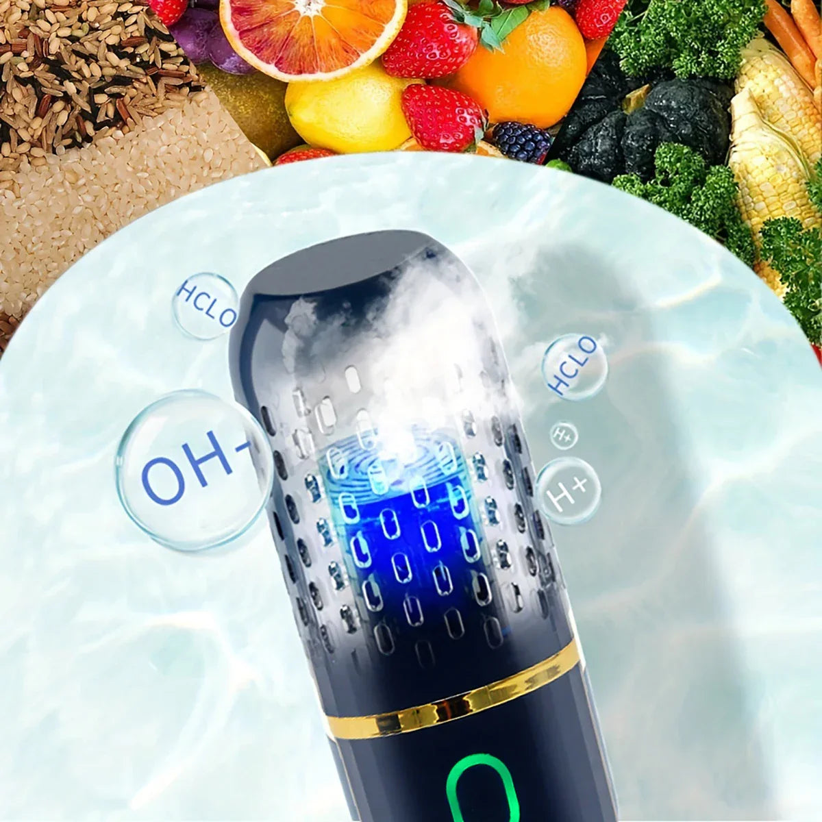 Appareil de nettoyage alimentaire sans fil sur une table de cuisine