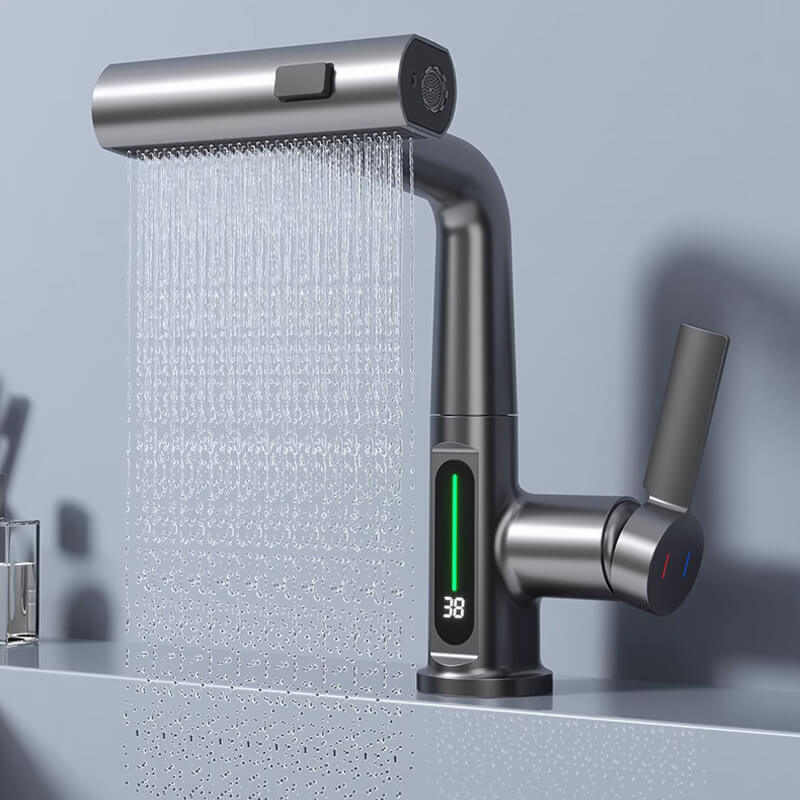 Robinet de cuisine avec tuyau extensible et LED de température