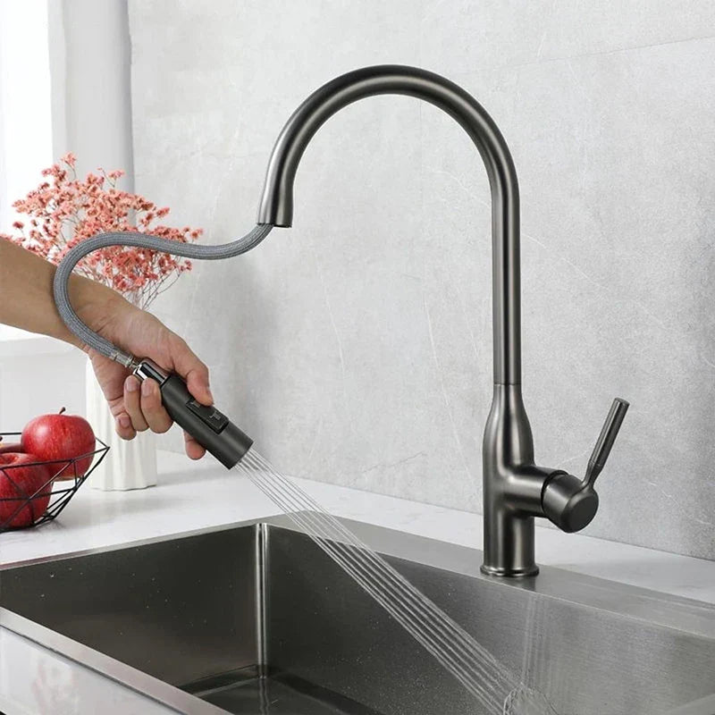 Robinet de cuisine avec douchette extractible en nickel brossé