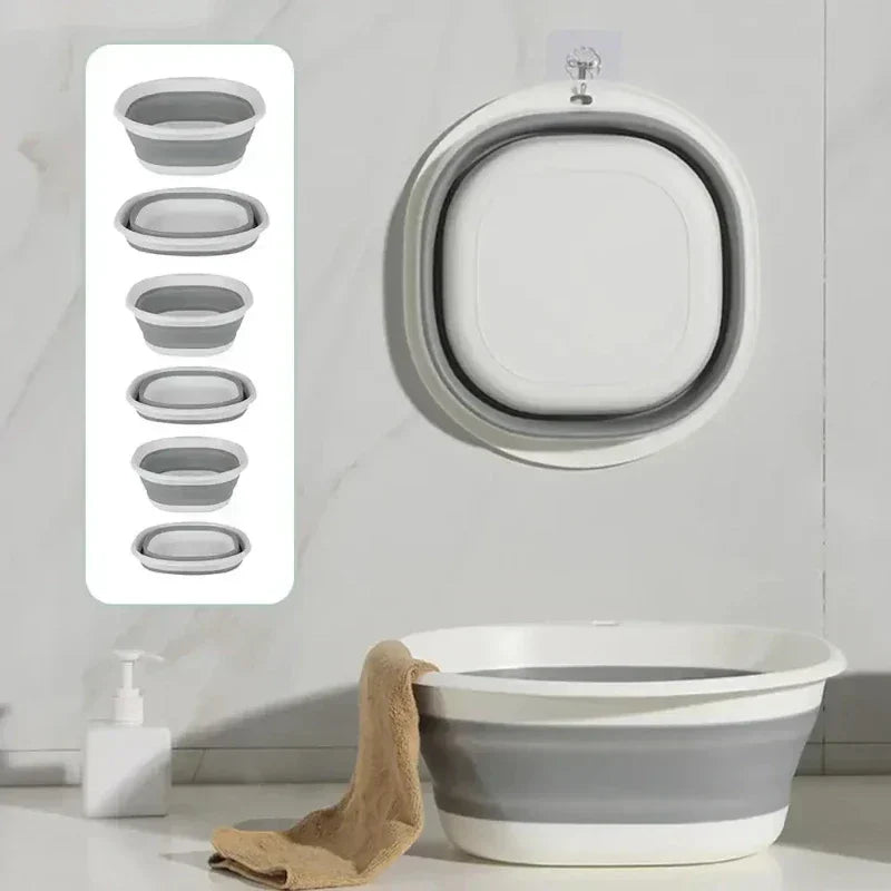 Lavabo pliable en silicone gris avec bord blanc