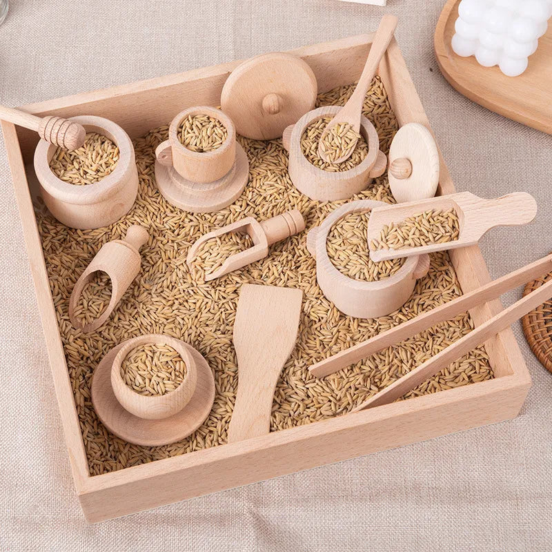 Jeu de cuisine en bois encourageant la collaboration et l'imagination