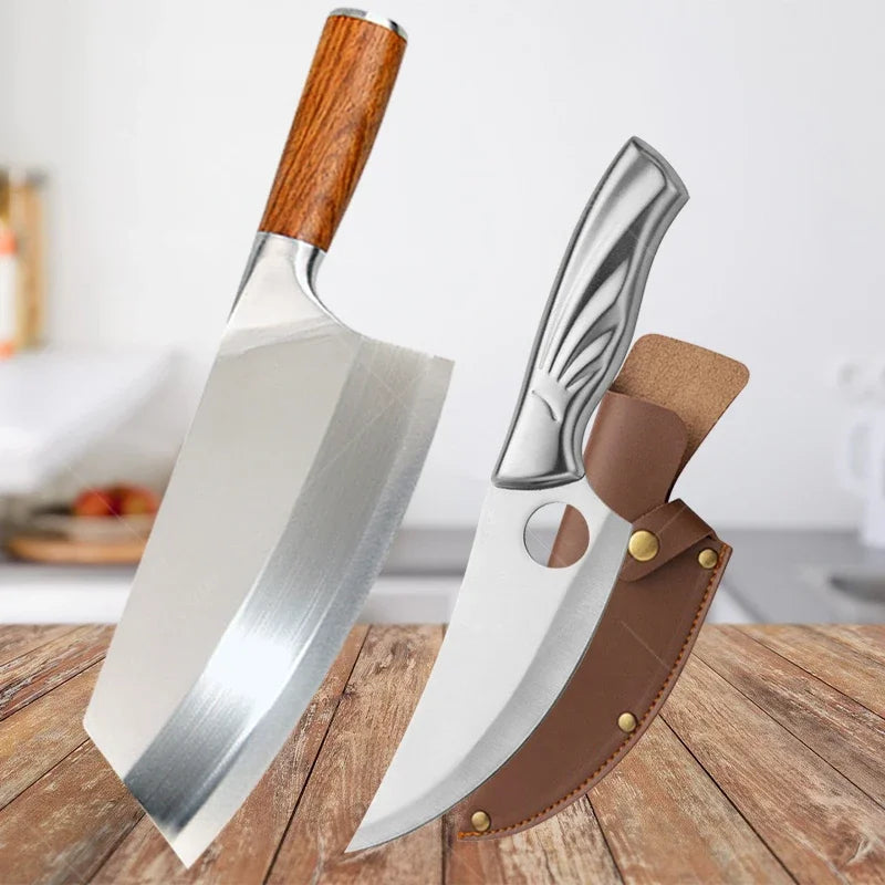 Couteau de cuisine avec lame de 20 cm et manche en bois