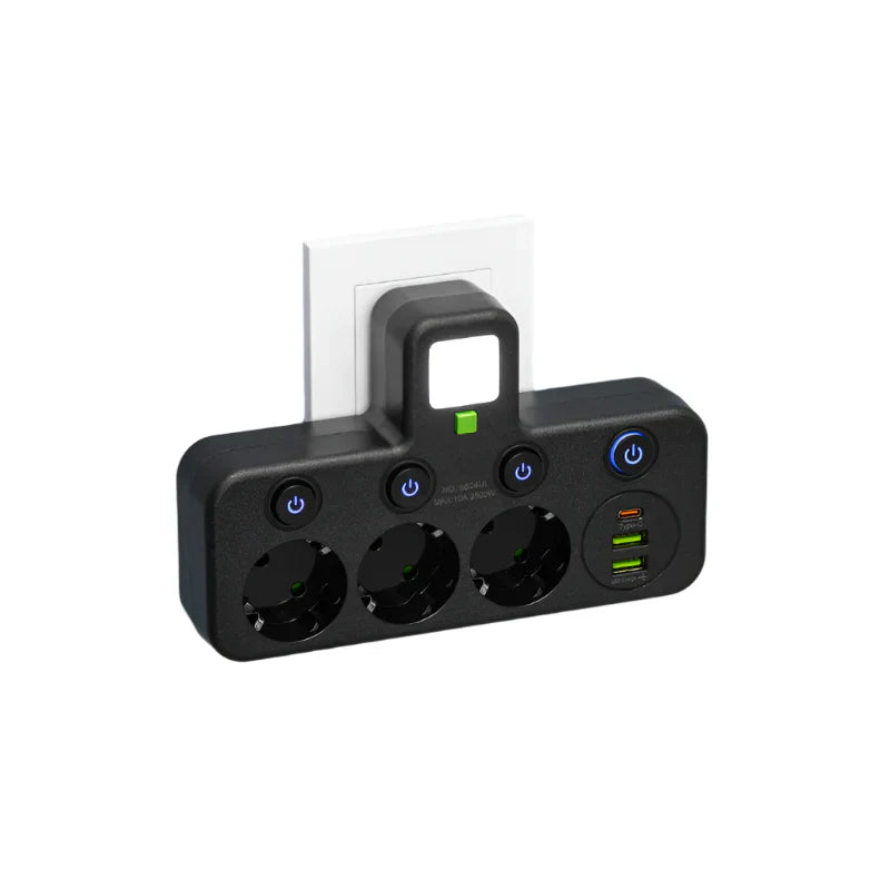Vue de côté de la multiprise avec ports USB visibles