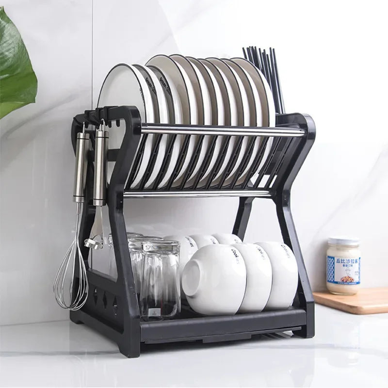 Rangement cuisine double couche avec assiettes et bols