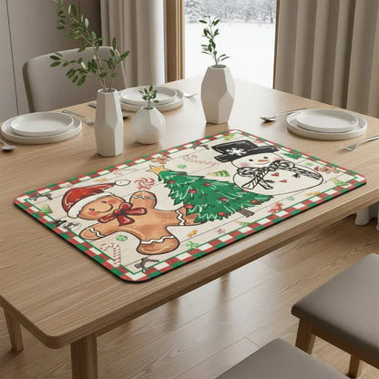 Motifs de Noël sur tapis de cuisine, idéal pour coin café