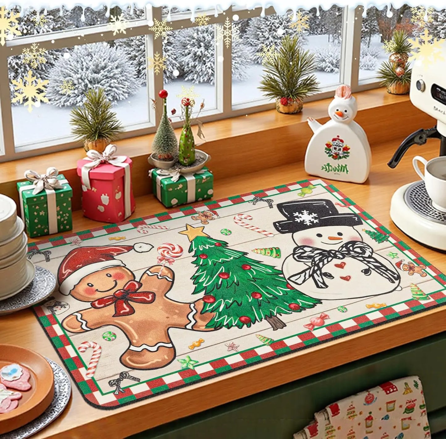 Tapis de cuisine antidérapant avec bonhomme de neige coloré