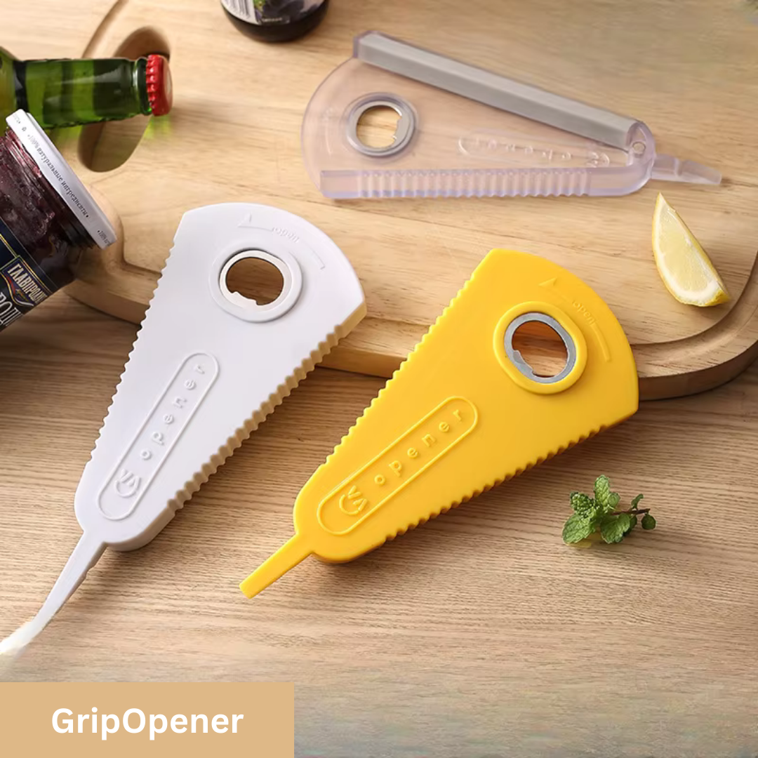 Ouvre-boîte multifonction avec poignée ergonomique jaune