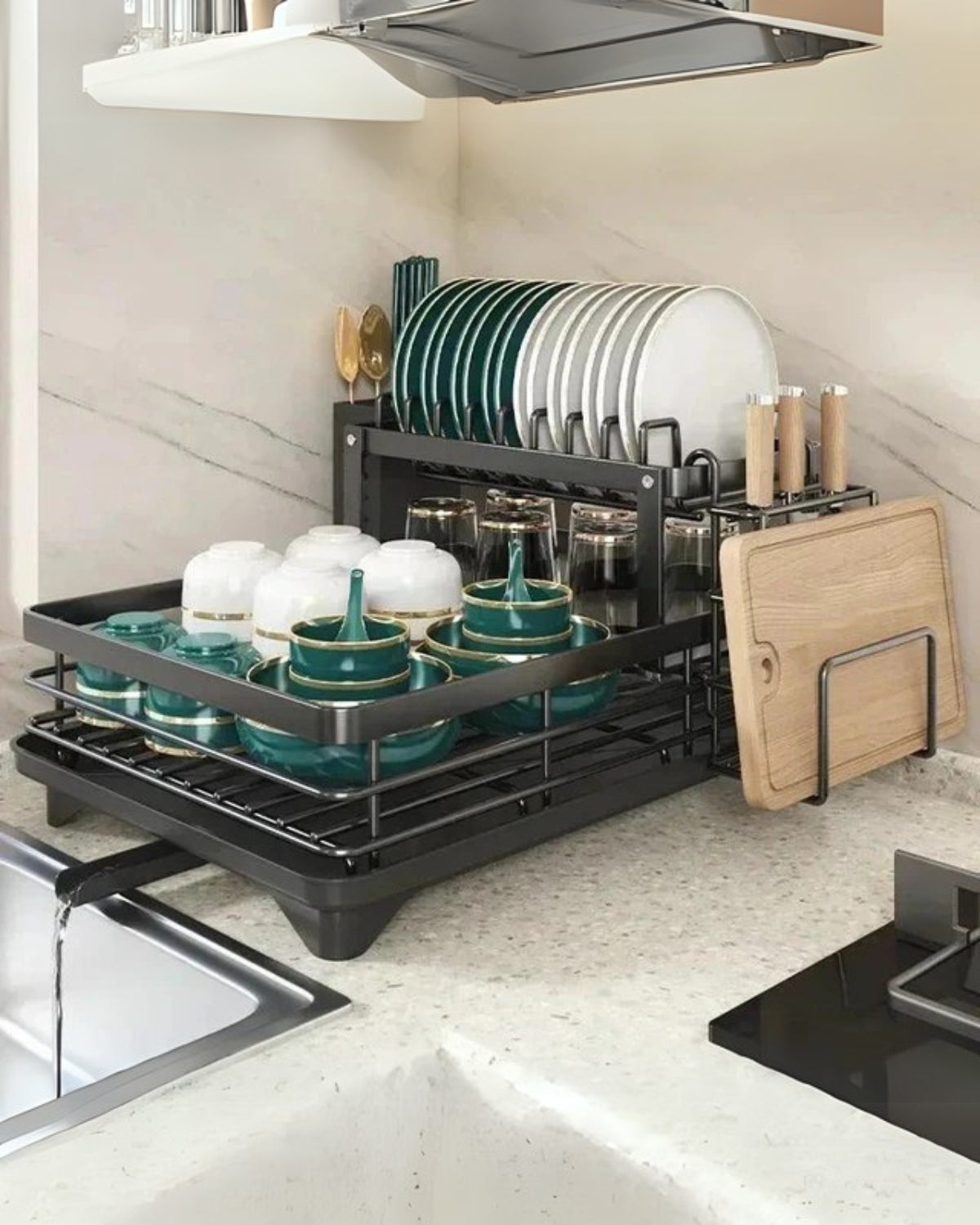 Séchoir compact avec espace pour assiettes et verres