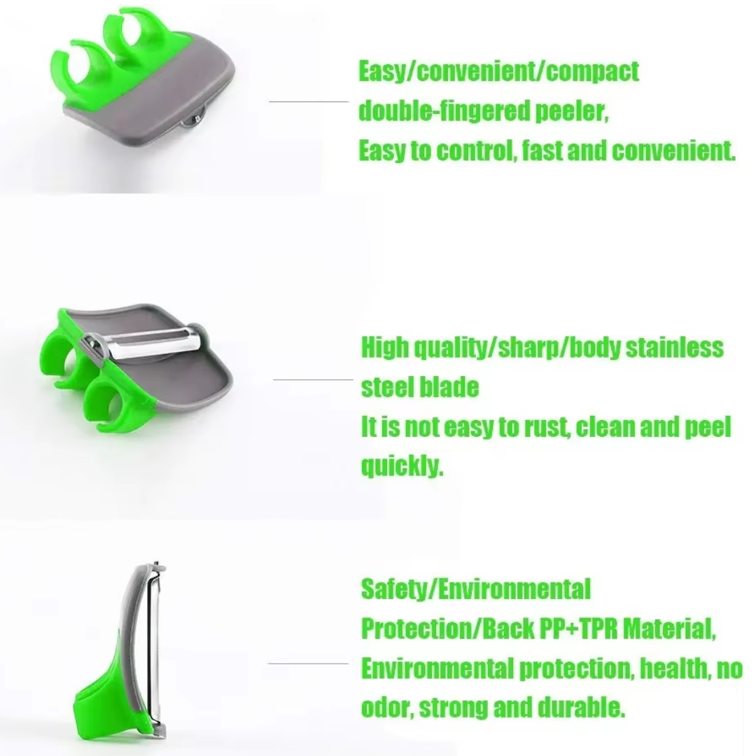 Éplucheur à doigts vert en gros plan, design ergonomique