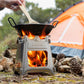 Réchaud de camping avec bois brûlant, prêt pour la cuisson
