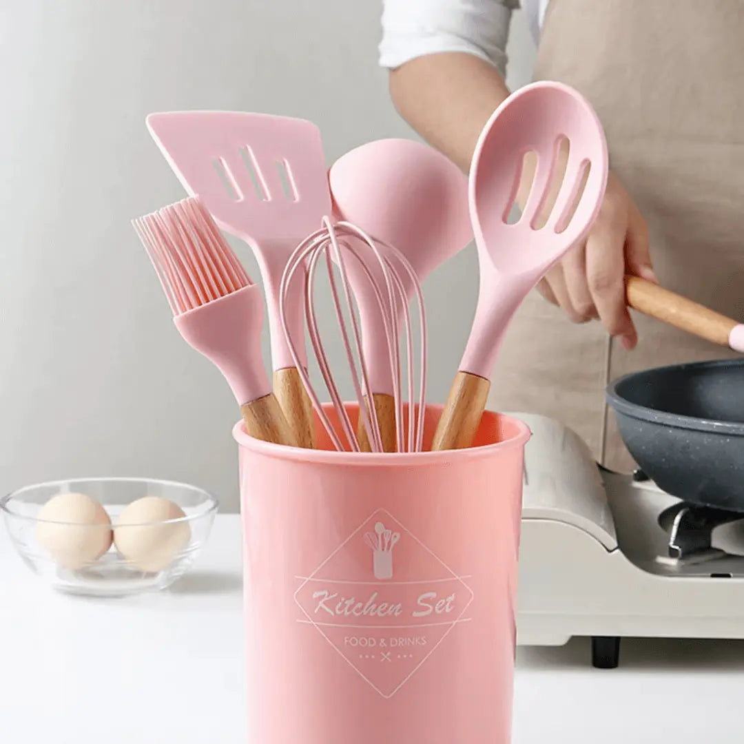 Collection complète d'ustensiles en silicone colorés