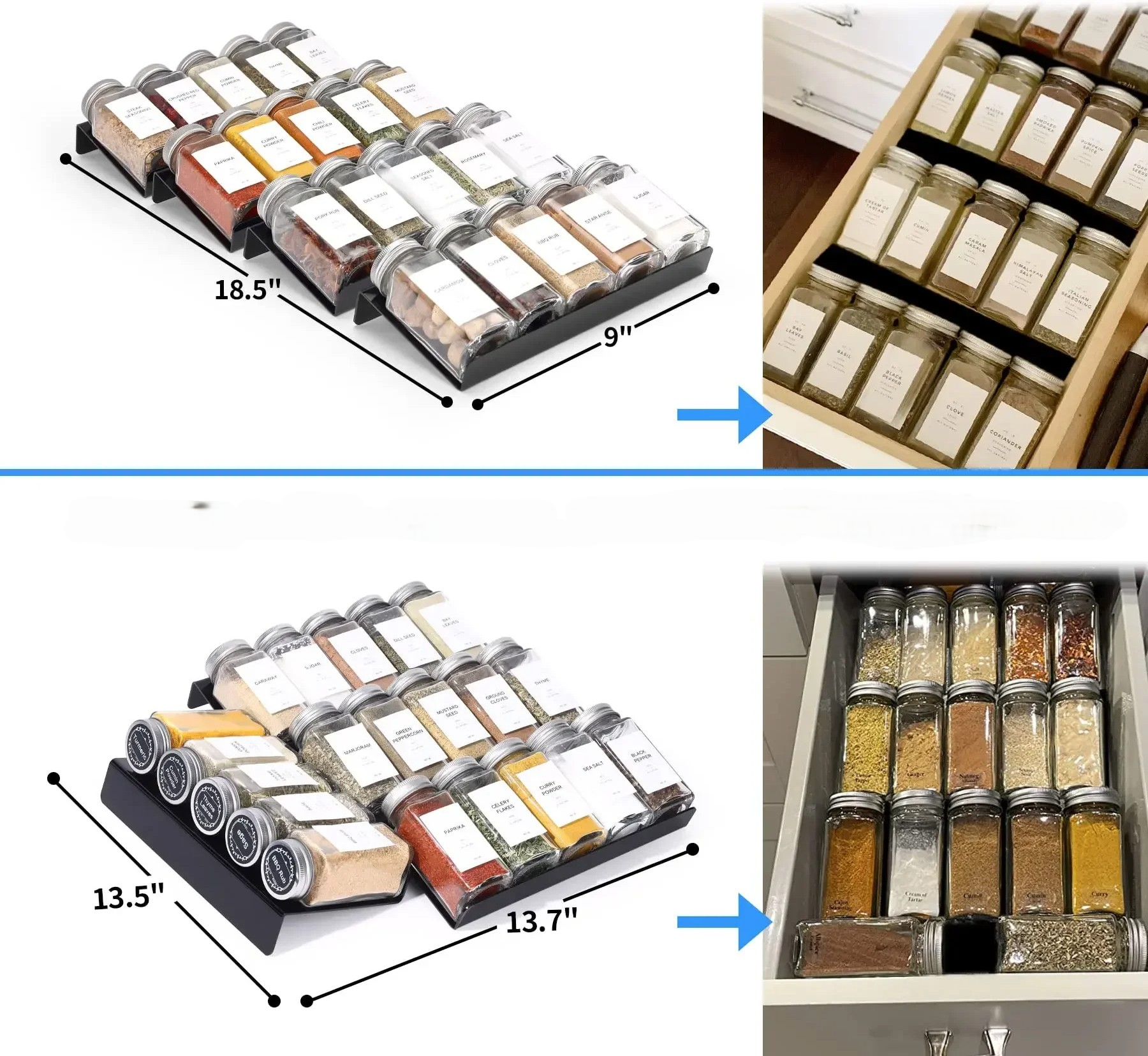 Organisateur à épices en acrylique transparent dans un tiroir