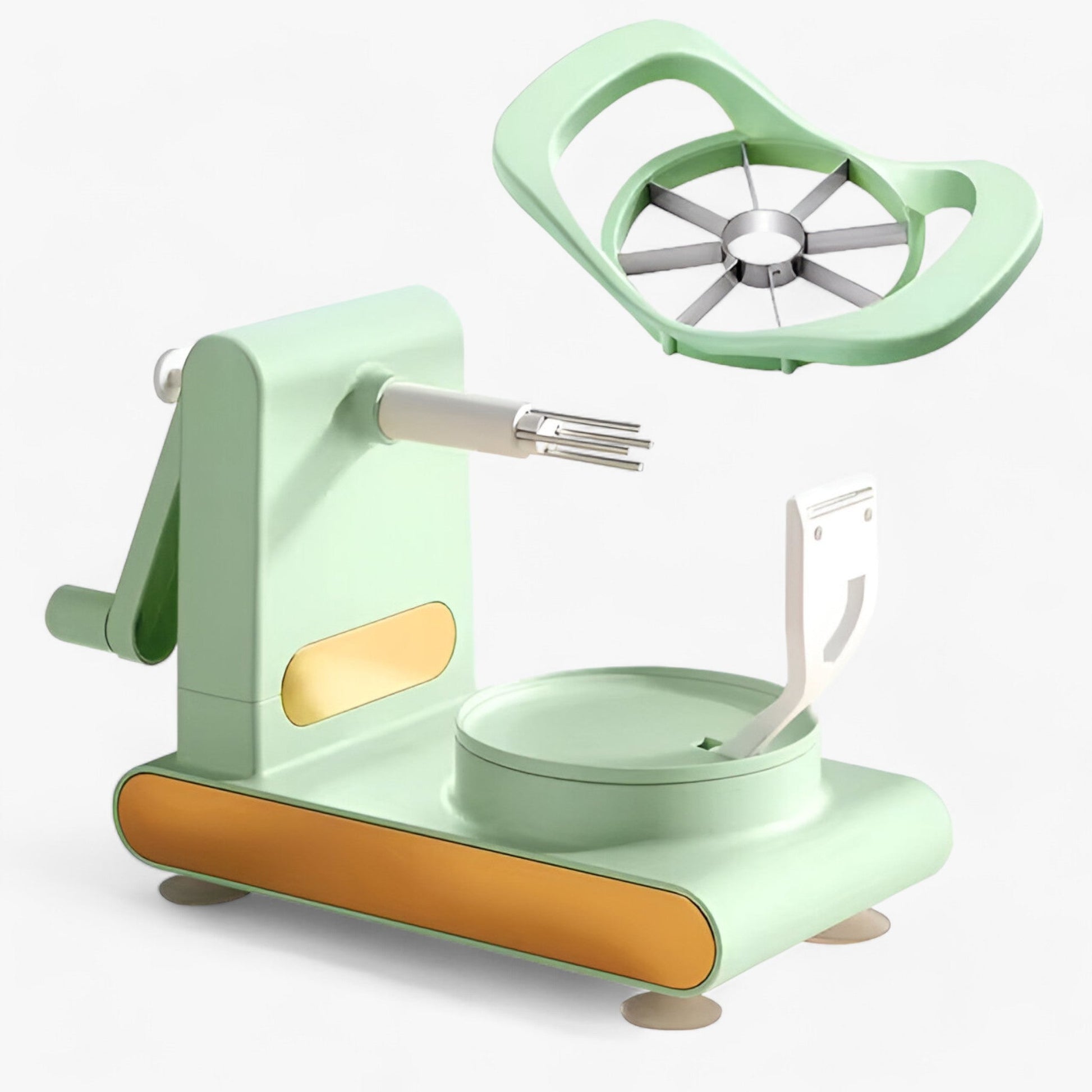 Éplucheur vert, lames visibles, angle latéral