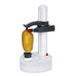 Éplucheur automatique épluchant une pomme, vue latérale