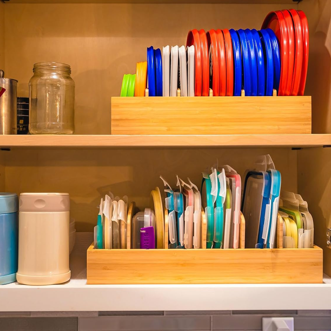 Organisateur de cuisine en bambou, profil latéral