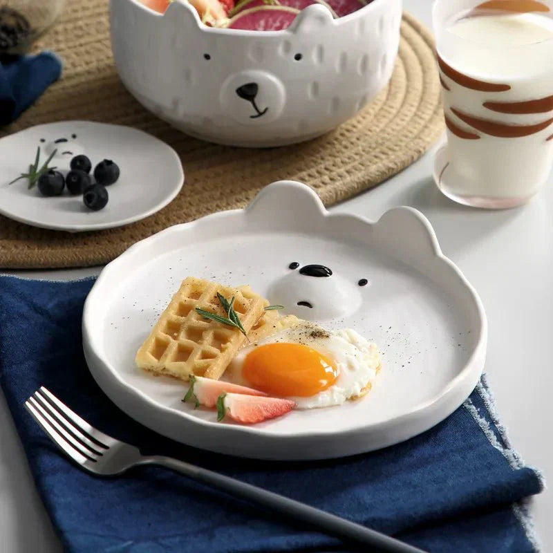 Assiette et bol en céramique avec ours polaire cartoon