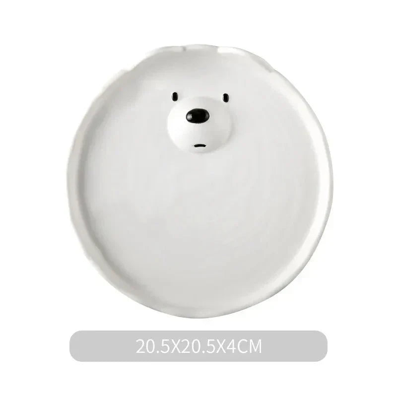 Vue de face d'une assiette ours polaire en céramique