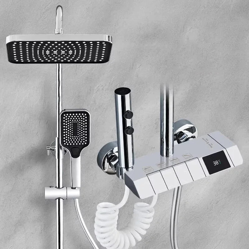 Colonne de douche avec flexible et supports muraux inclus