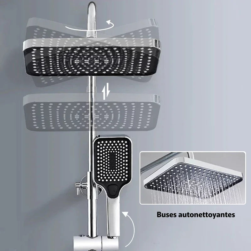 Colonne de douche chromée avec pommeau et mitigeur intégrés