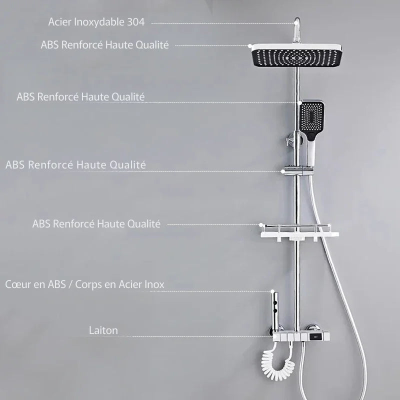 Vue d'ensemble de la colonne de douche installée dans une salle de bain moderne