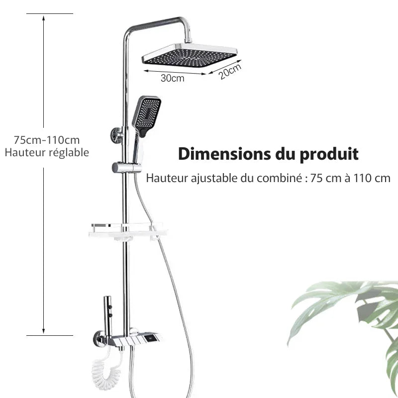 Pommeau de douche en gros plan montrant les buses de pulvérisation