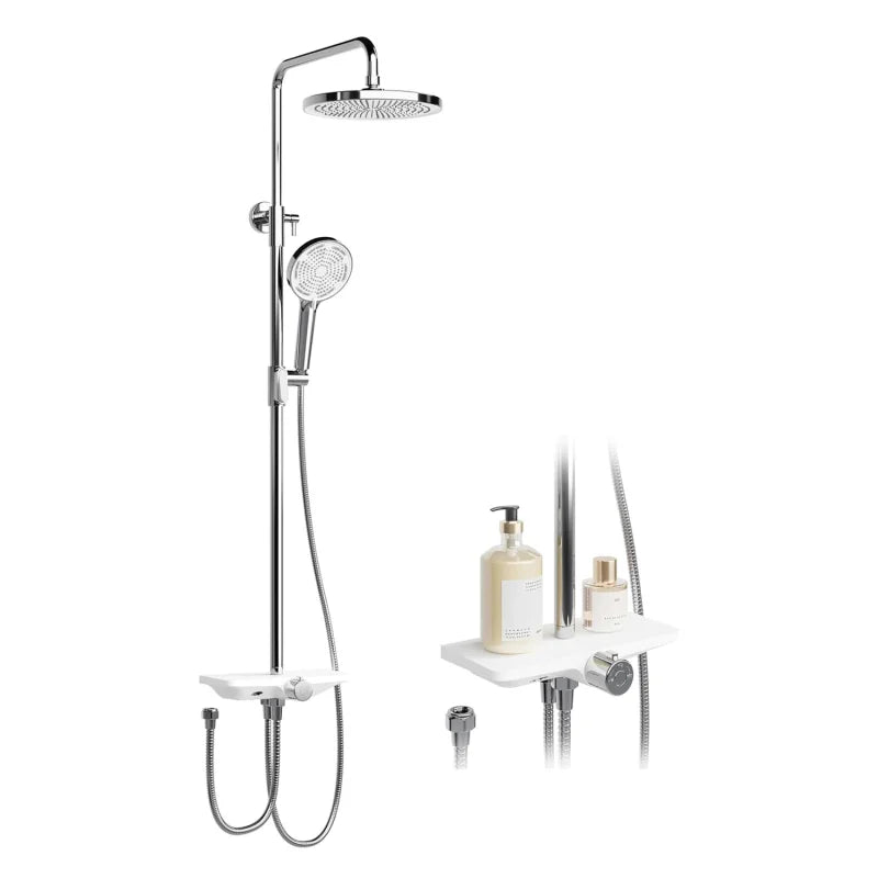 Colonne de douche argentée avec double sortie, vue de face