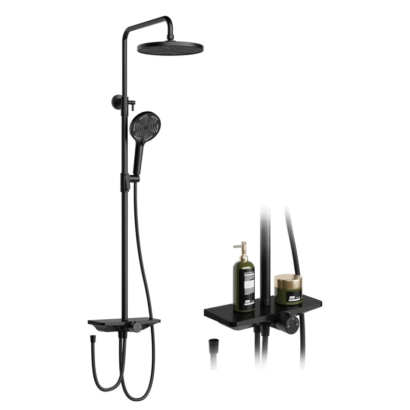 Colonne de douche noire avec double sortie, vue de face