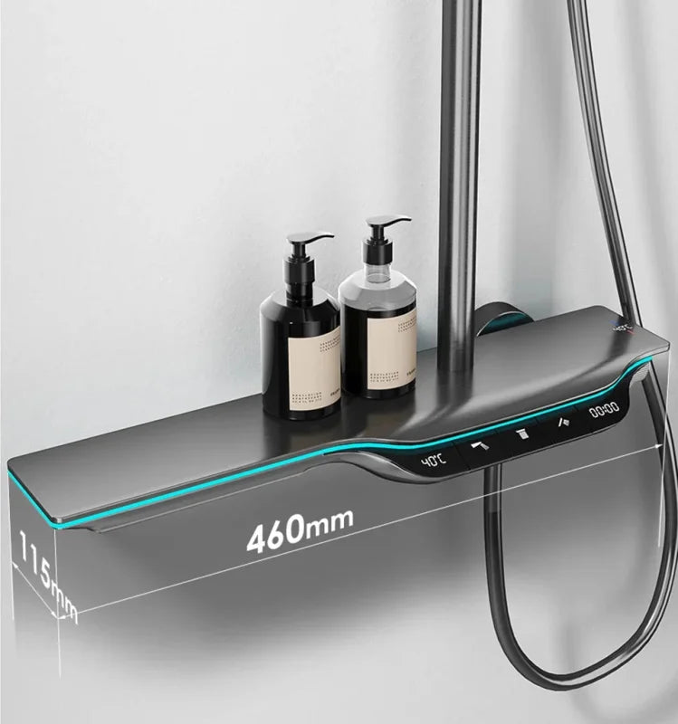Gros plan sur le mitigeur thermostatique de la colonne